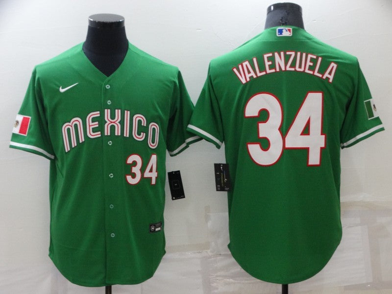Men's 2023 World Baseball Classic Fernando Valenzuela Mexico Green Jersey baseball jersey product view 1