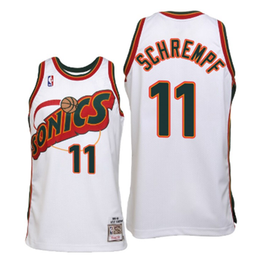 SuperSonics No. 11 Detlef Schrempf Retro White Jersey basketball jersey product view 1