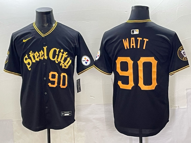 Men's Pittsburgh Steelers T.J. Watt #90 Black Retired Player Jersey football jersey product view 1