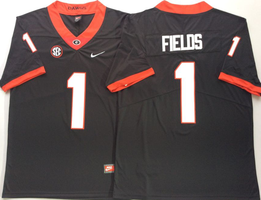 Men's Georgia Bulldogs Justin Fields Black Player Game Jersey sports jersey product view 1