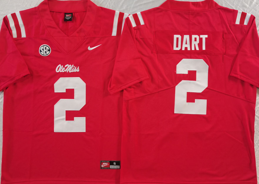 Men's Ole Miss Rebels Jaxson Dart Red Game Jersey sports jersey product view 1