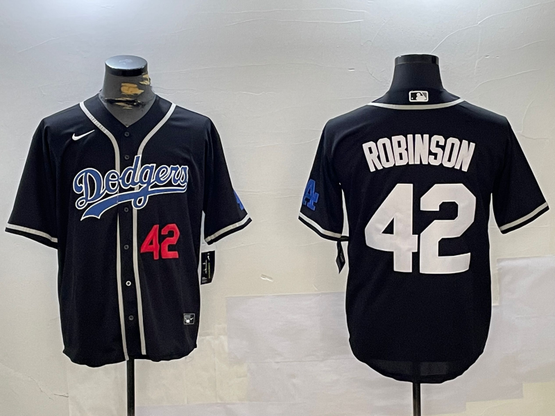 Men's Los Angeles Dodgers Jackie Robinson #42 Black Game Jersey baseball jersey product view 1