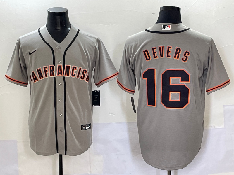 Men's San Francisco Giants Rafael Devers #16 Gray Replica Player Jersey baseball jersey product view 1