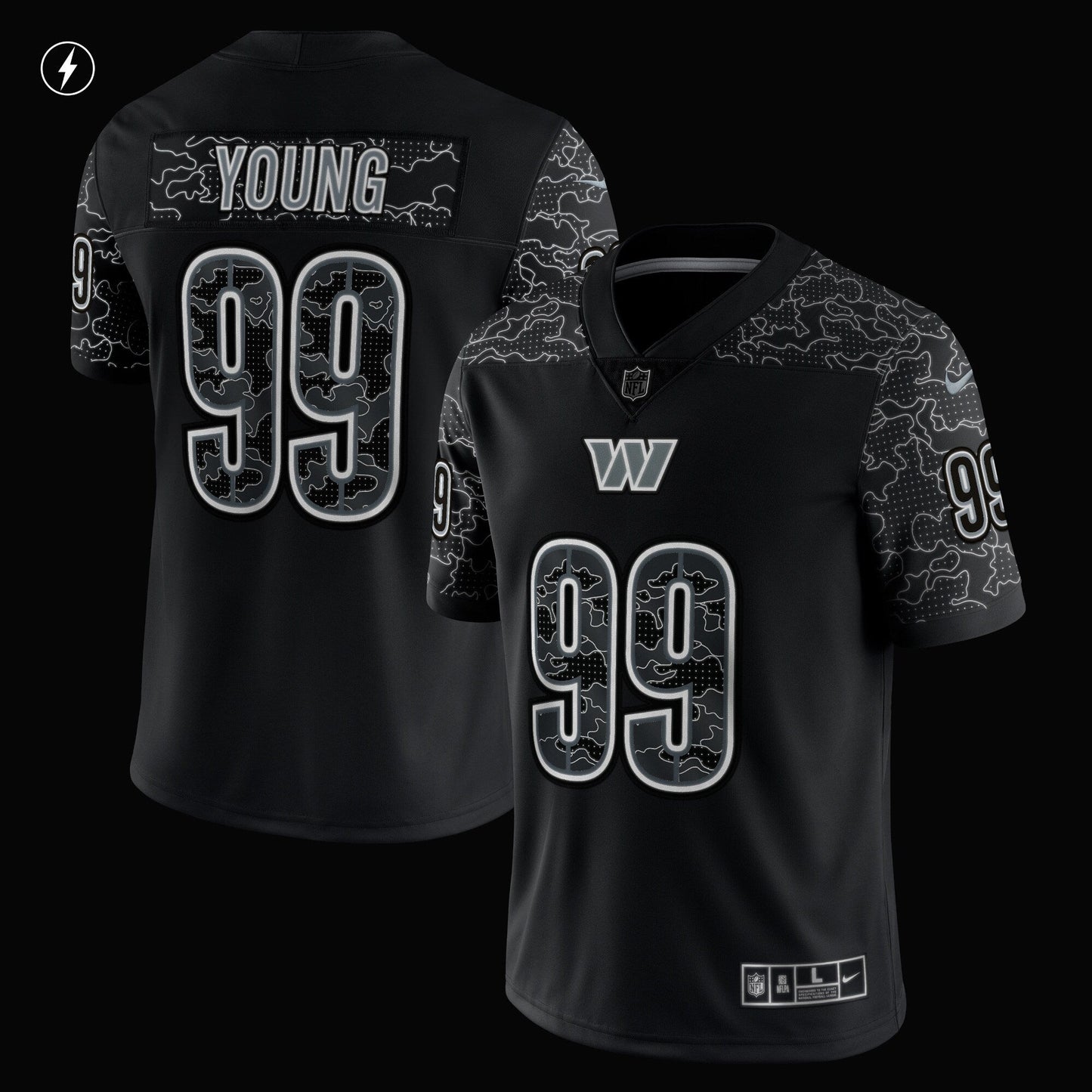 Chase Young Washington Commanders RFLCTV Limited Jersey - Black football jersey product view 2