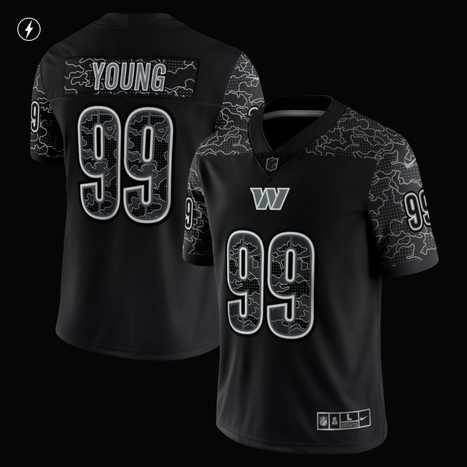 Chase Young Washington Commanders RFLCTV Limited Jersey - Black football jersey product view 2