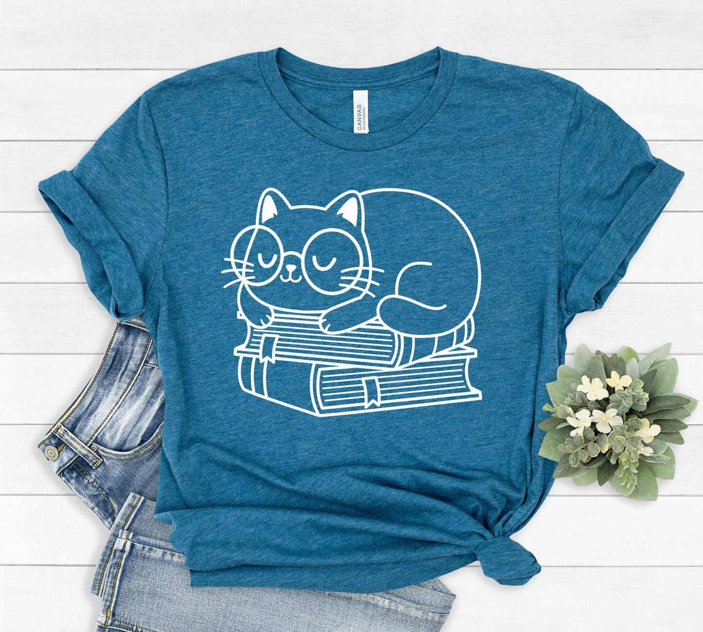 Cat and Books T-Shirt Unisex T-shirt, Sweatshirt, Hoodie, Long Sleeve Tee - T-Shirt, Sweatshirt, Hoodie