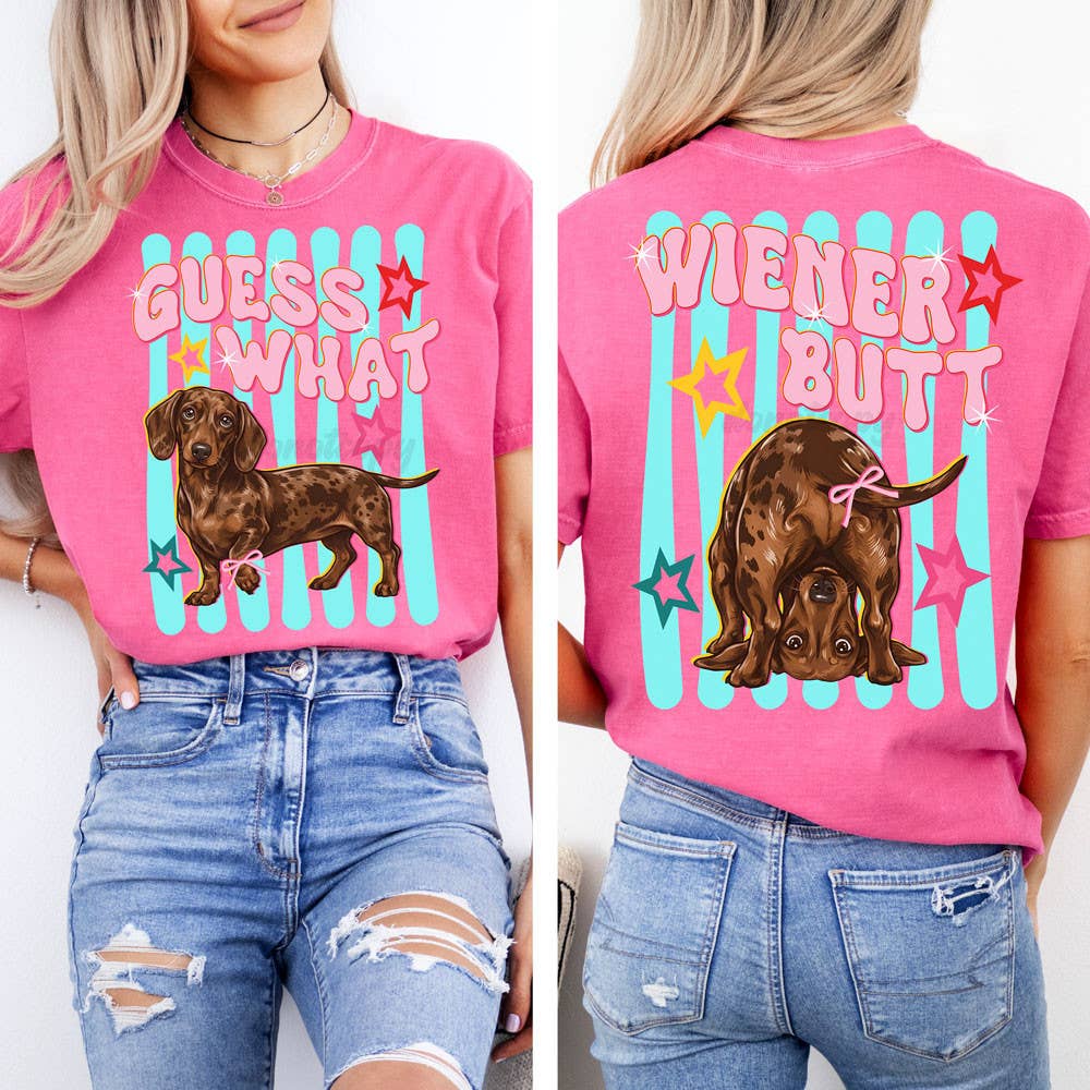 Guess What Wiener Butt Front/Back Tee Unisex T-shirt, Sweatshirt, Hoodie, Long Sleeve Tee - T-Shirt, Sweatshirt, Hoodie