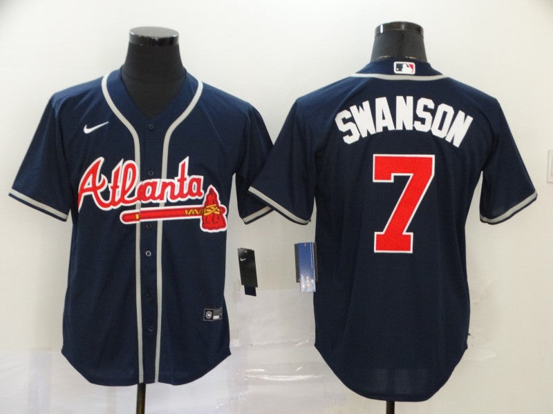 Men's Atlanta Braves Dansby Swanson #7 Navy Replica Player Jersey baseball jersey product view 1