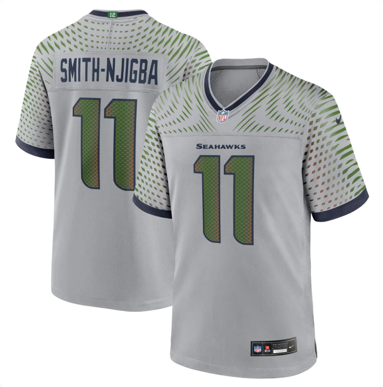 Seattle Seahawks Jaxon Smith-Njigba Wolf Gray 2025 Rivalries Collection Game Jersey football jersey product view 1