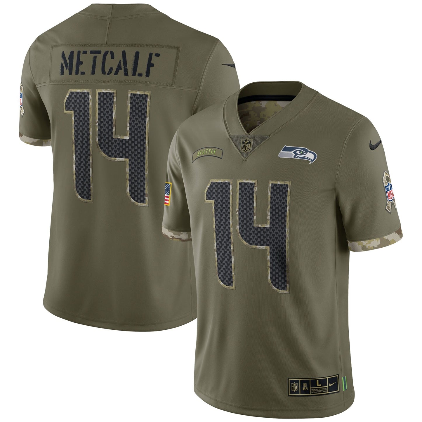 DK Metcalf Seattle Seahawks 2022 Salute To Service Limited Jersey - Olive football jersey product view 1