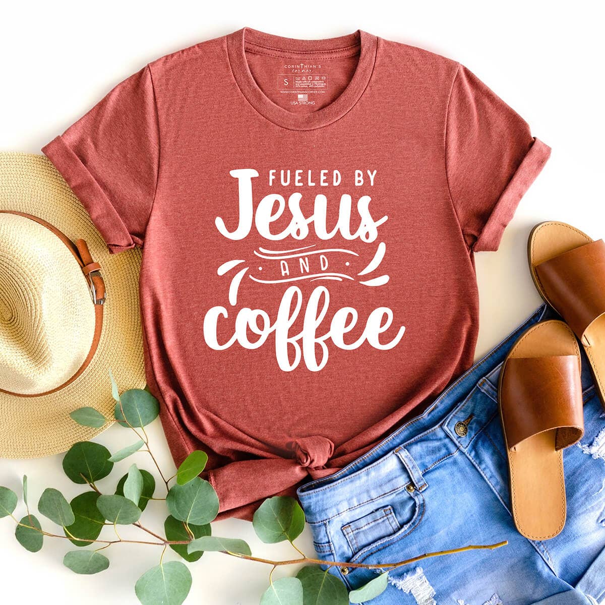 Fueled By Jesus and Coffee Graphic Tee Shirt Unisex T-shirt, Sweatshirt, Hoodie, Long Sleeve Tee - T-Shirt, Sweatshirt, Hoodie