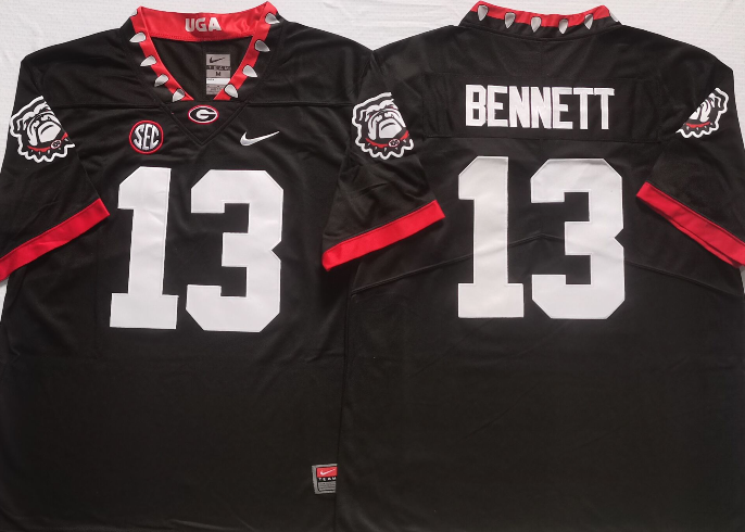 Men's Georgia Bulldogs Stetson Bennett Black Player Game Jersey sports jersey product view 1