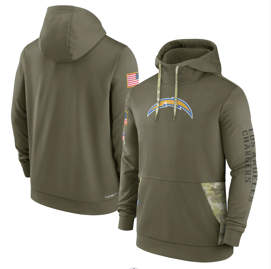Men's Los Angeles Chargers Olive 2022 Salute to Service Therma Performance Pullover Hoodie1 football jersey product view 1