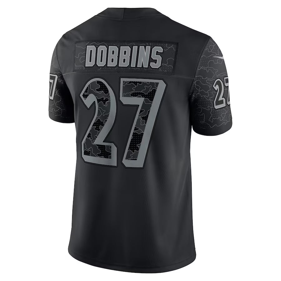 Men's J.K. Dobbins Black Baltimore Ravens RFLCTV Limited Jersey football jersey product view 3