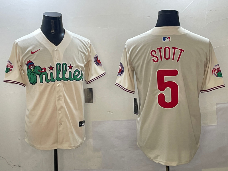 Men's Philadelphia Phillies Bryson Stott Cream Replica Team Jersey baseball jersey product view 1