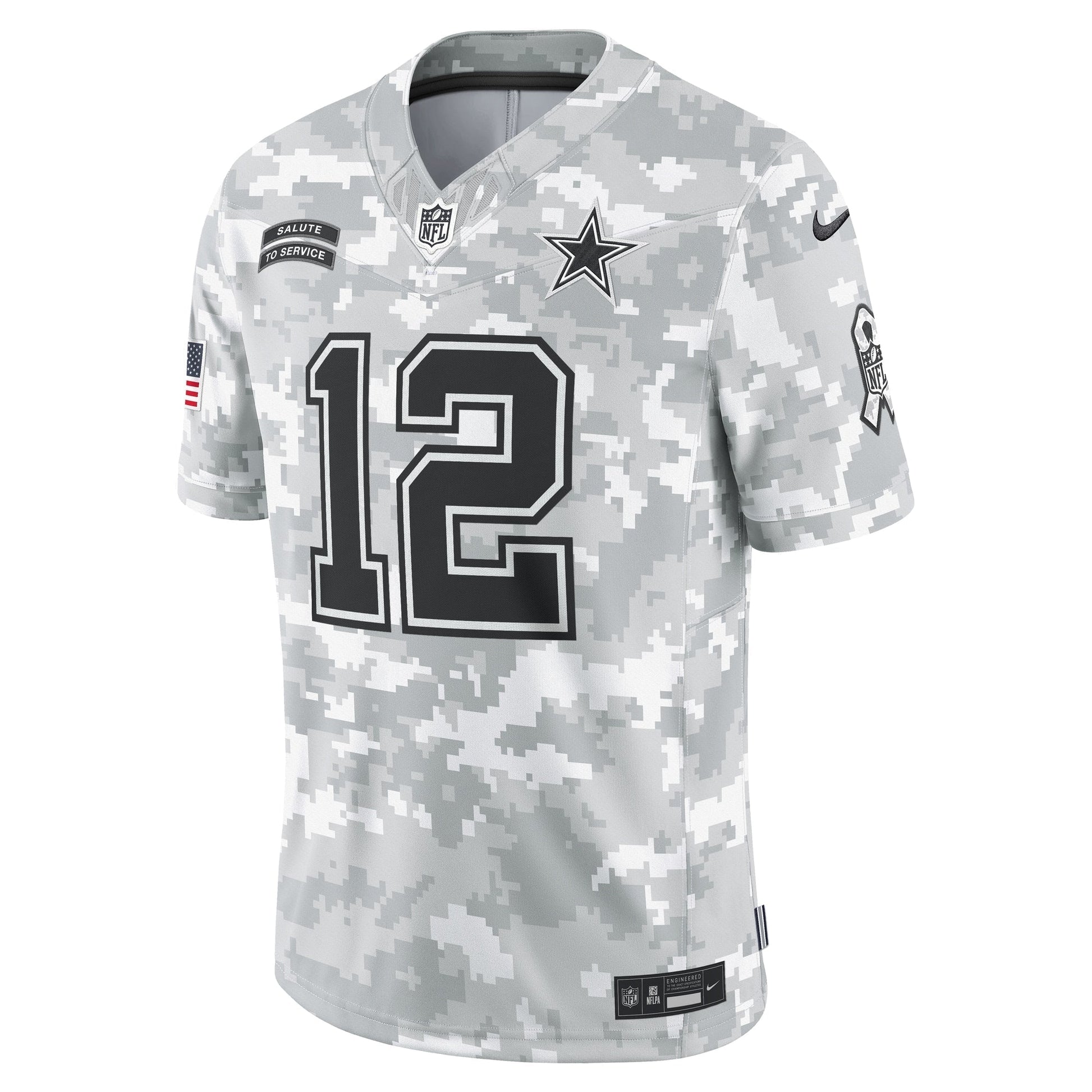 Roger Staubach Dallas Cowboys 2024 Salute to Service Retired Limited Jersey - Arctic Camo football jersey product view 2
