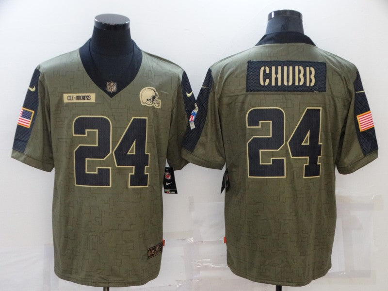 Men's Cleveland Browns Nick Chubb #24 Olive Game Player Jersey1 football jersey product view 1
