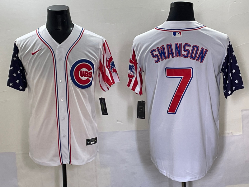 Men's Chicago Cubs Dansby Swanson White Replica Player Jersey baseball jersey product view 1