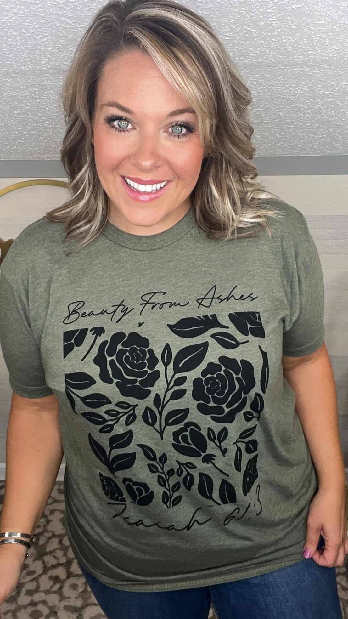 Christian Beauty For Ashes Olive Women's Graphic Tee Unisex T-shirt, Sweatshirt, Hoodie, Long Sleeve Tee - T-Shirt, Sweatshirt, Hoodie