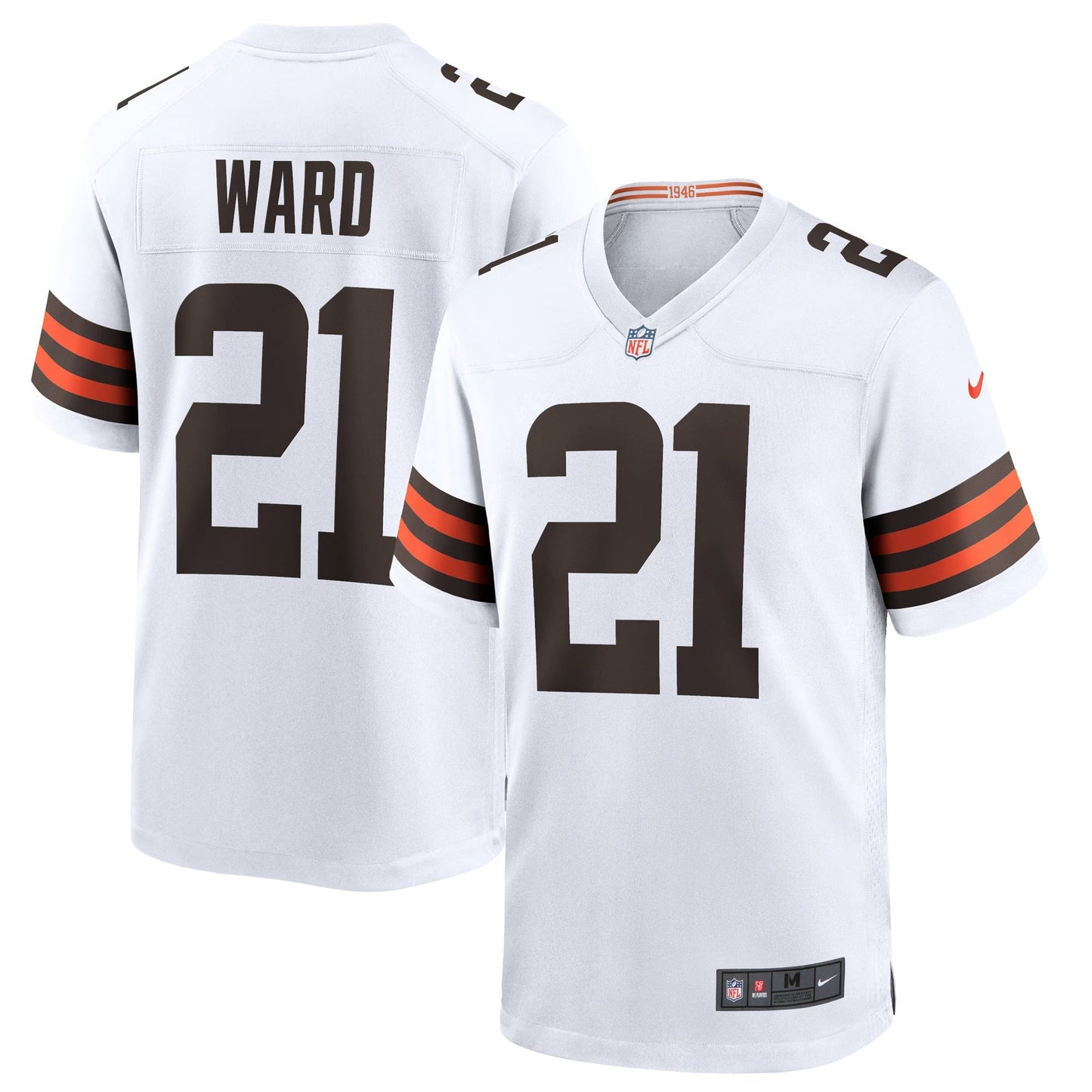Cleveland Browns Denzel Ward White Game Jersey football jersey product view 1