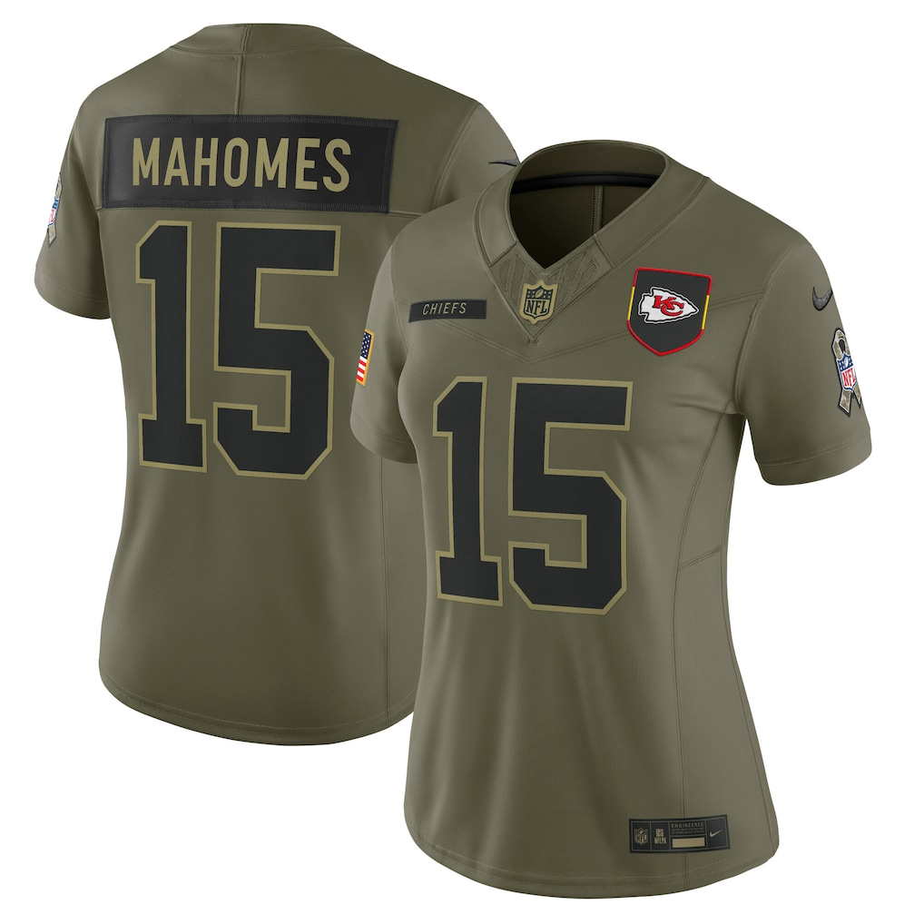 Women's Kansas City Chiefs Patrick Mahomes Olive 2025 Salute to Service Limited Jersey football jersey product view 1