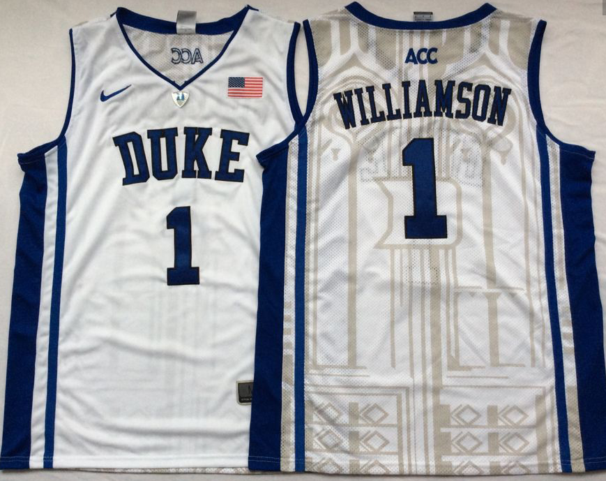 Men's Duke Blue Devils Zion Williamson #1 White Player Jersey sports jersey product view 1