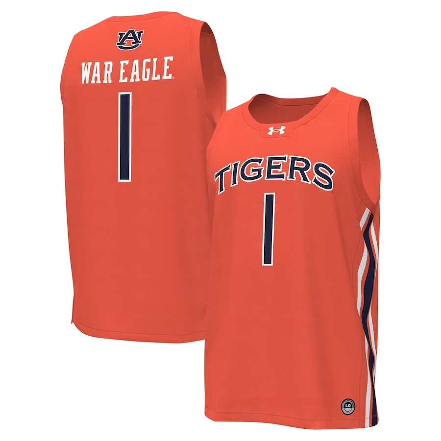 Men's Auburn Tigers War Eagle #1 Orange Player Game Jersey sports jersey product view 1