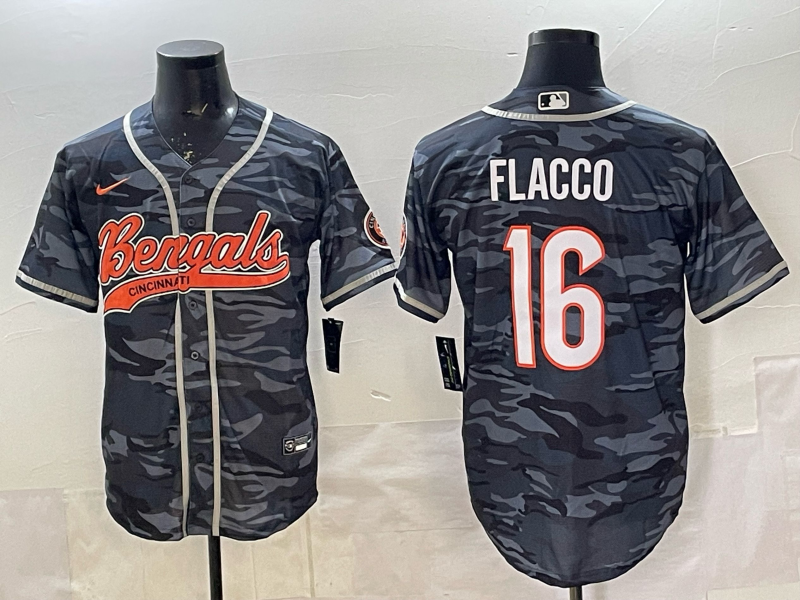 Men's Cincinnati Bengals Joe Flacco Grey Camouflage Team Game Jersey football jersey product view 1