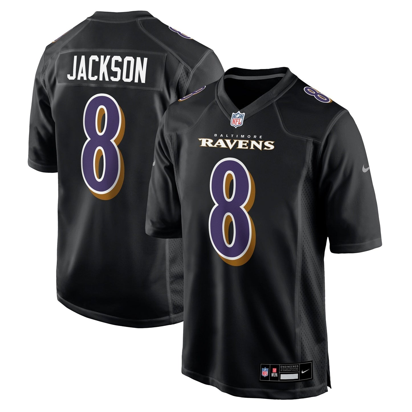 Lamar Jackson Baltimore Ravens Fashion Game Jersey - Black football jersey product view 1