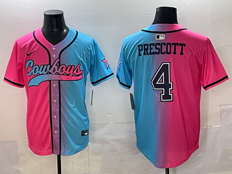 Men's Dallas Cowboys Dak Prescott #4 Pink/Blue Game Jersey football jersey product view 1