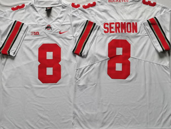 Men's Ohio State Buckeyes Trey Sermon #8 White Player Game Jersey sports jersey product view 1