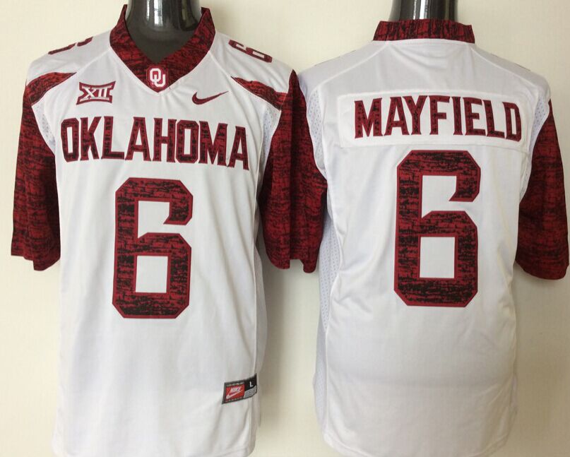 Men's Oklahoma Sooners Baker Mayfield #6 White Player Game Jersey sports jersey product view 1