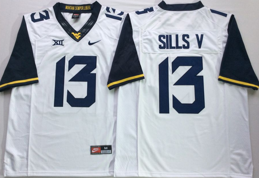 Men's West Virginia Mountaineers David Sills #13 White Player Game Jersey sports jersey product view 1