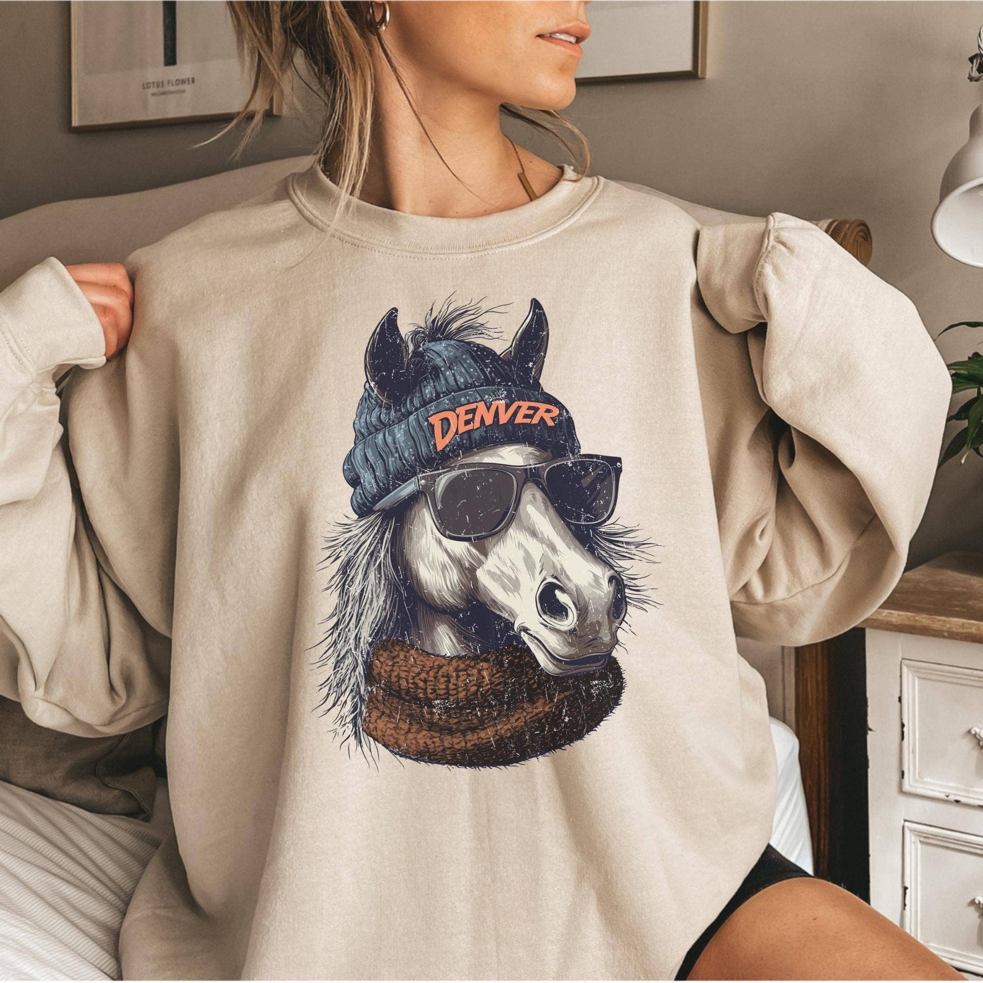 Vintage Denver Football Mascot Crewneck Sweatshirt Unisex T-shirt, Sweatshirt, Hoodie, Long Sleeve Tee - T-Shirt, Sweatshirt, Hoodie