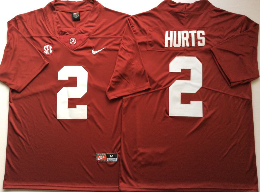 Men's Alabama Crimson Tide Jalen Hurts Crimson Player Game Jersey sports jersey product view 1
