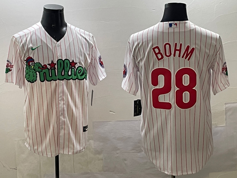 Men's Philadelphia Phillies Alec Bohm #28 White Replica Team Jersey baseball jersey product view 1