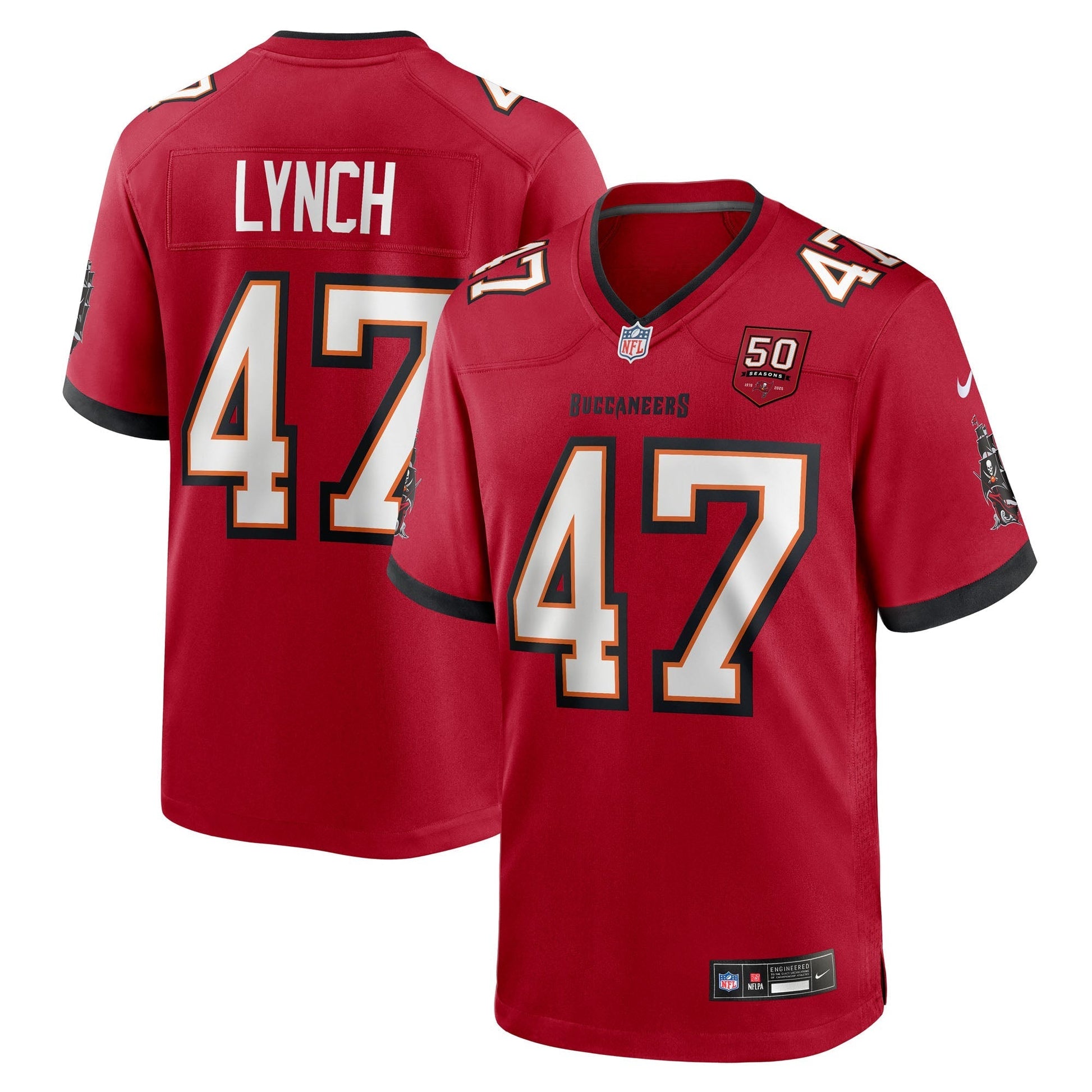 Tampa Bay Buccaneers John Lynch Red 50th Anniversary Team Game Jersey football jersey product view 1