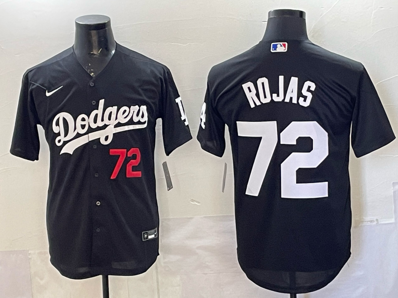 Men's Los Angeles Dodgers Manny Rojas #72 Black Replica Player Jersey baseball jersey product view 1