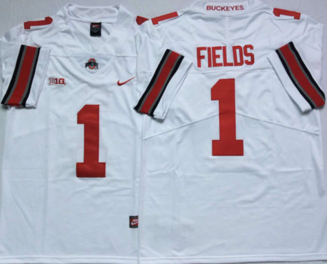 Men's Ohio State Buckeyes Justin Fields #1 White Player Game Jersey sports jersey product view 1