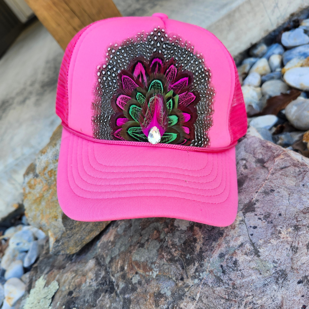 Hot Pink Feather Trucker Hat Feather Crown Hat Unisex T-shirt, Sweatshirt, Hoodie, Long Sleeve Tee - T-Shirt, Sweatshirt, Hoodie