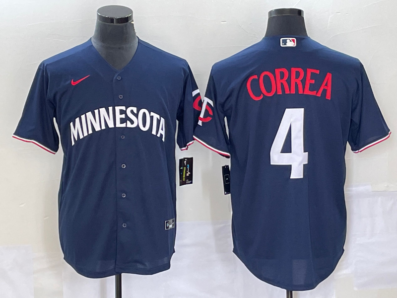 Men's Minnesota Twins Carlos Correa #4 Navy Alternate Replica Player Jersey baseball jersey product view 1