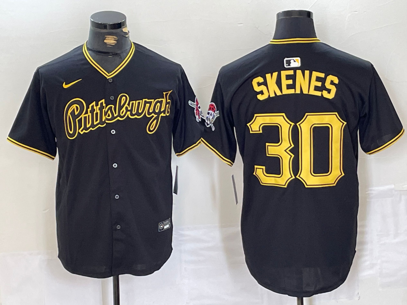 Men's Pittsburgh Pirates Paul Skenes #30 Black Replica Player Jersey baseball jersey product view 1