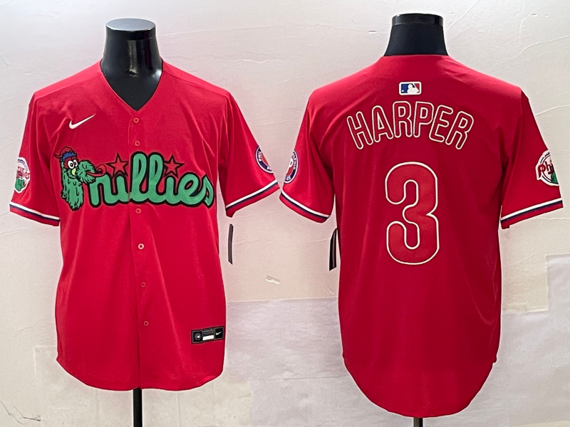 Men's Philadelphia Phillies Bryce Harper #3 Red Player Game Jersey1 baseball jersey product view 1
