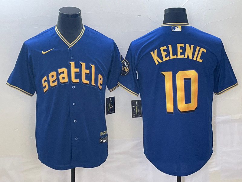Men's Seattle Mariners Jarred Kelenic #10 Royal 2023 City Connect Replica Jersey baseball jersey product view 1