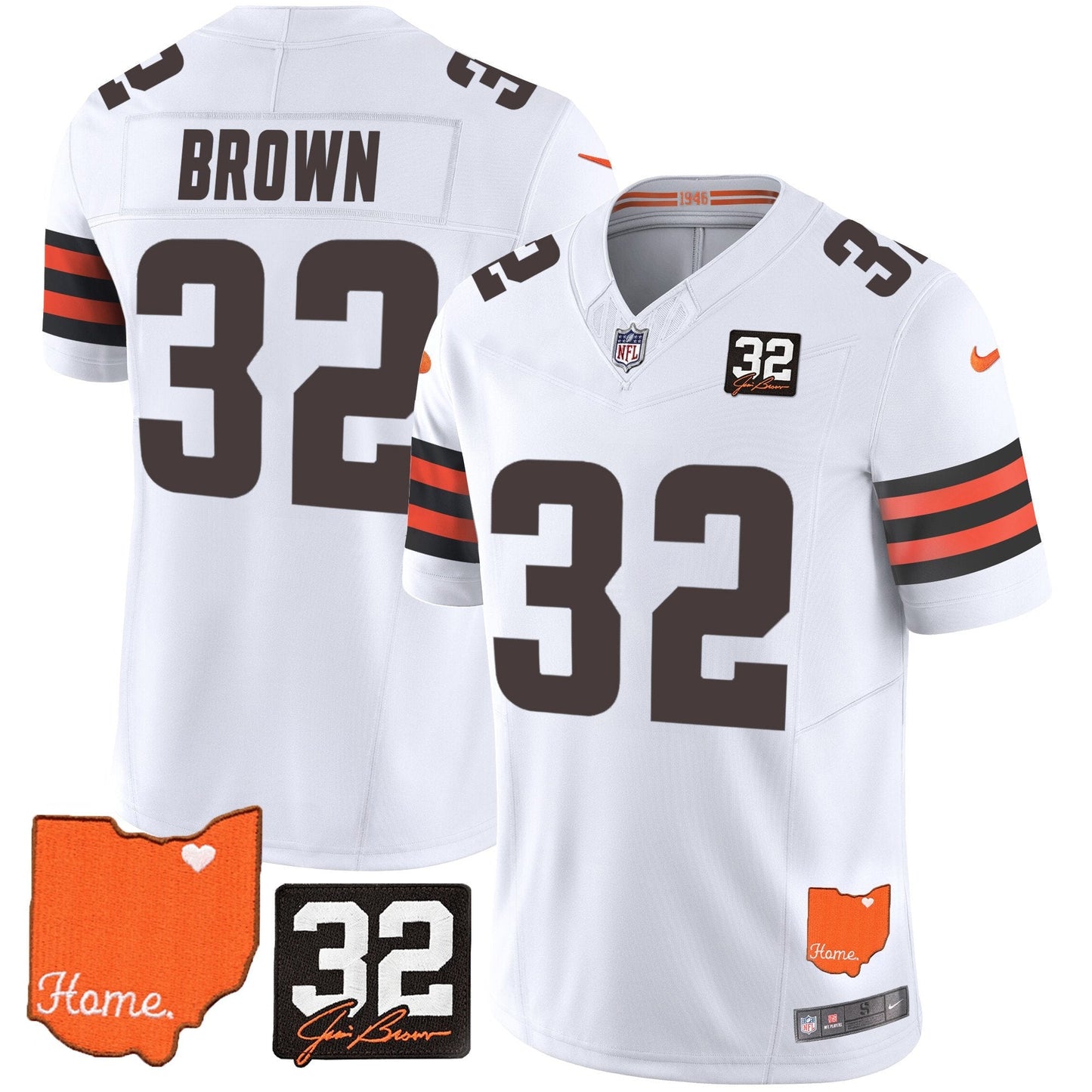 Jim Brown Cleveland Browns #32 Jim Brown Memorial & Home Patch Jersey All Stitched football jersey product view 1