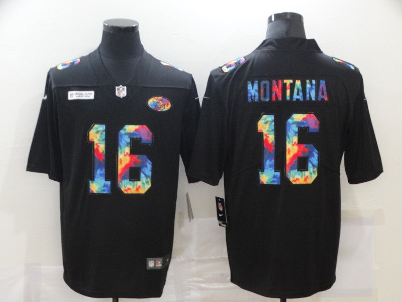 Men's San Francisco 49ers Joe Montana #16 Black Player Game Jersey1 football jersey product view 1
