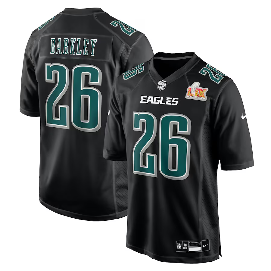 Men's Philadelphia Eagles Saquon Barkley Carbon Black Super Bowl LIX Fashion Game Player Jersey football jersey product view 1