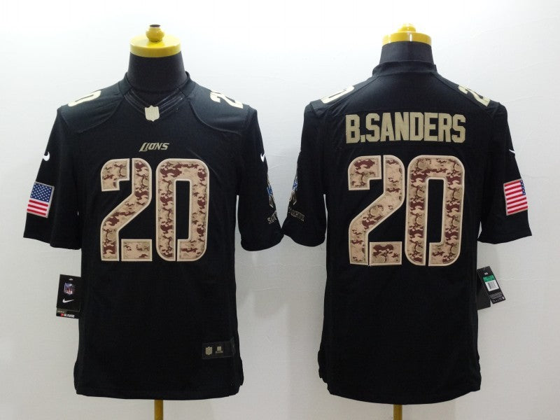 Men's Detroit Lions Barry Sanders #20 Black Game Jersey1 football jersey product view 1