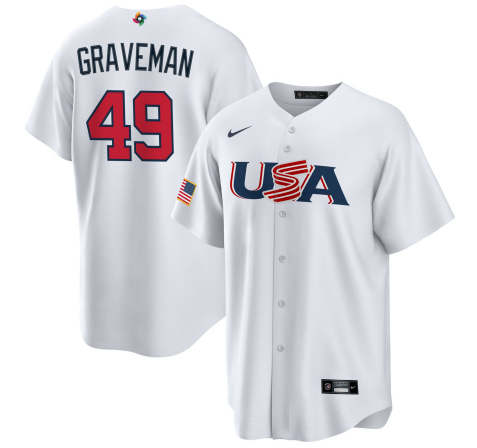 Men's 2023 World Baseball Classic Kendall Graveman USA White Jersey baseball jersey product view 1