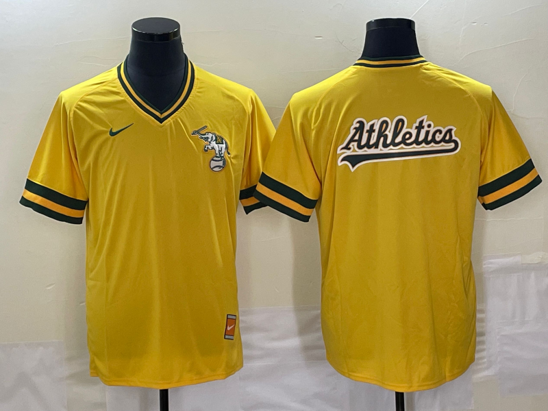 Men's Oakland Athletics Gold Cooperstown Collection Mesh Batting Player Jersey1 baseball jersey product view 1